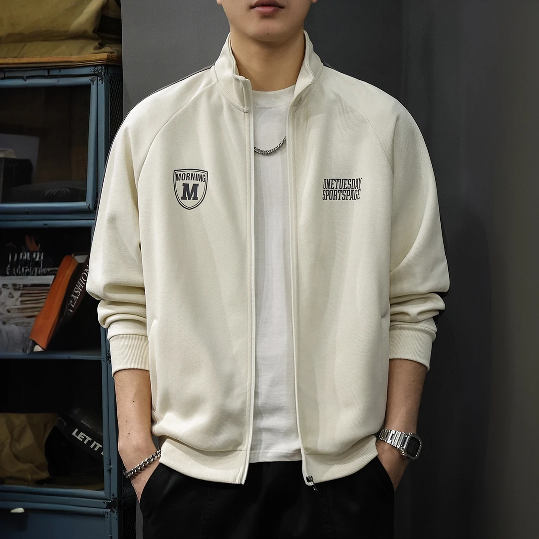 INGESARE高端简约条纹立领开衫卫衣男士秋季运动休闲百搭大码外套