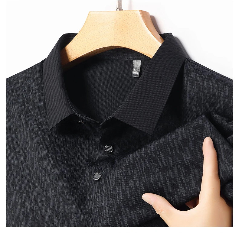【总裁定制】轻奢男士商务休闲无痕透气Polo短袖普通版男装黑色