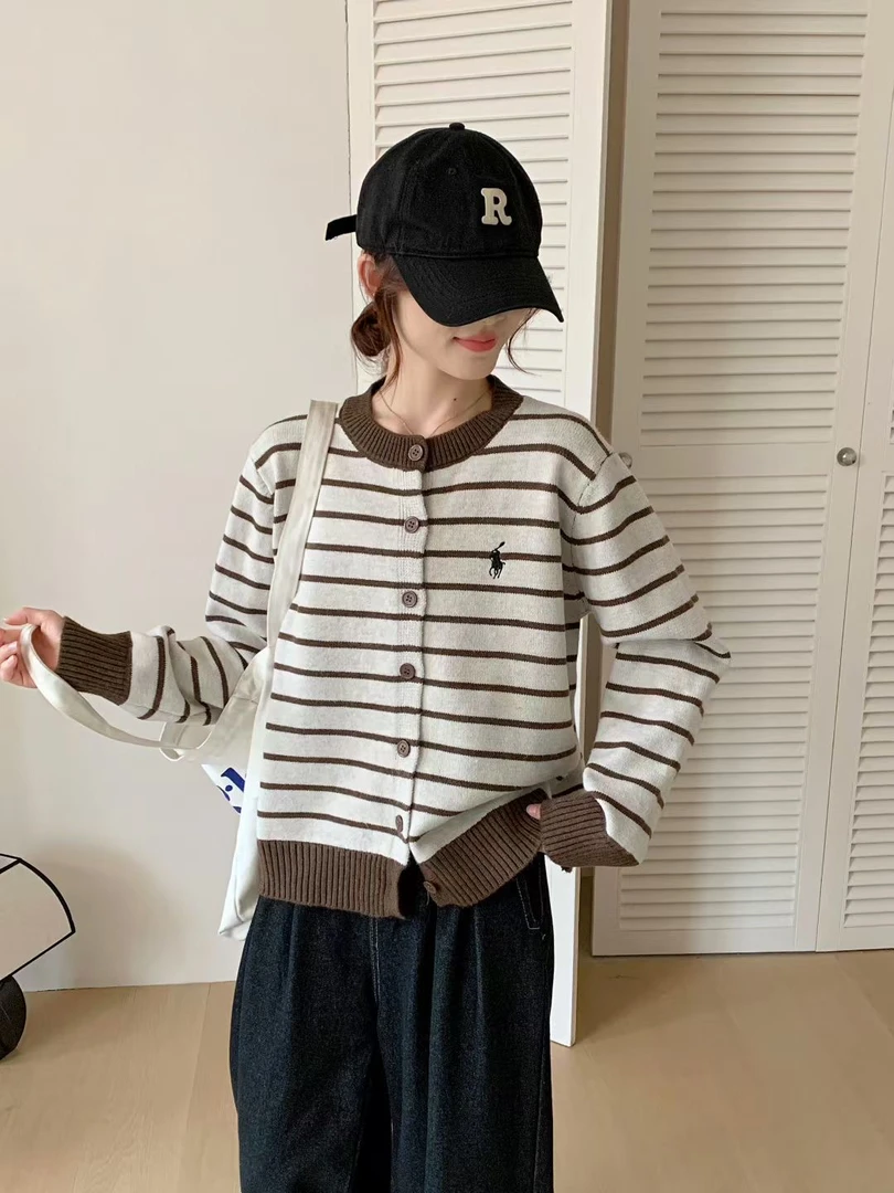 条纹毛针织衫打底衫慵懒风洋气开衫毛衣