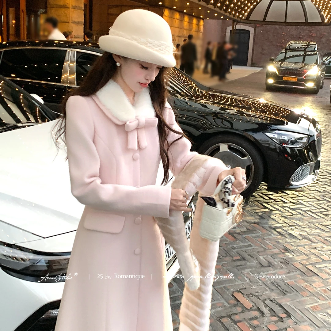 Acaine阿彩呢 草莓松糕2.0 气质时尚显瘦秋冬季收腰毛呢连衣裙