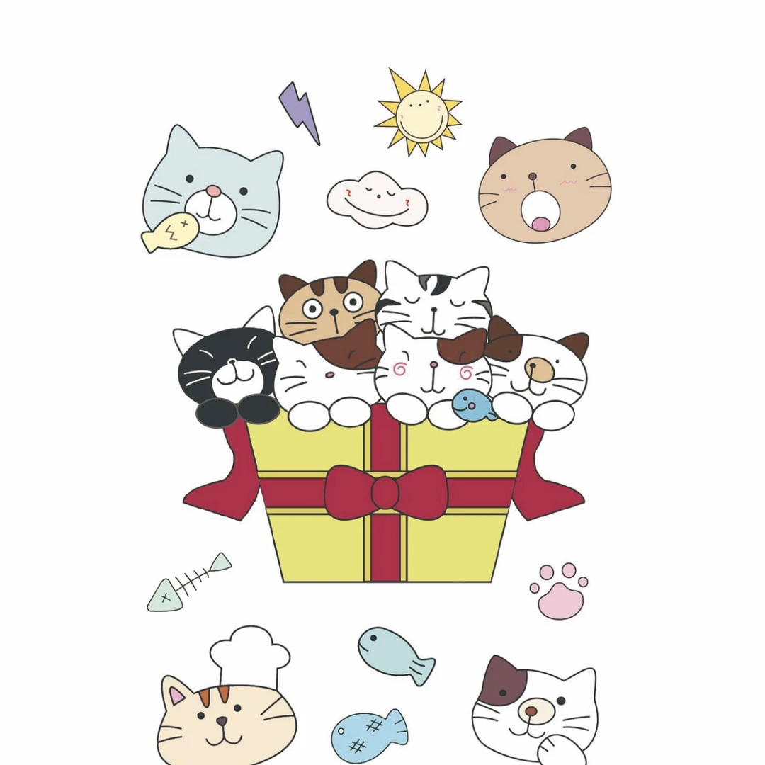 HIKOSEN CARA卡拉猫猫咪礼物盒贴纸可爱猫咪贴纸