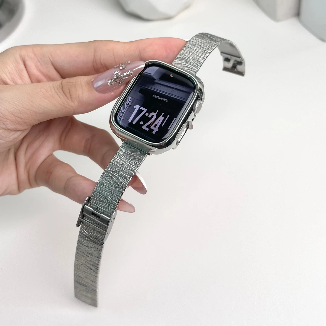 适用于苹果iwatchs11海浪纹s10高级感s9配件不锈钢s8金属表带