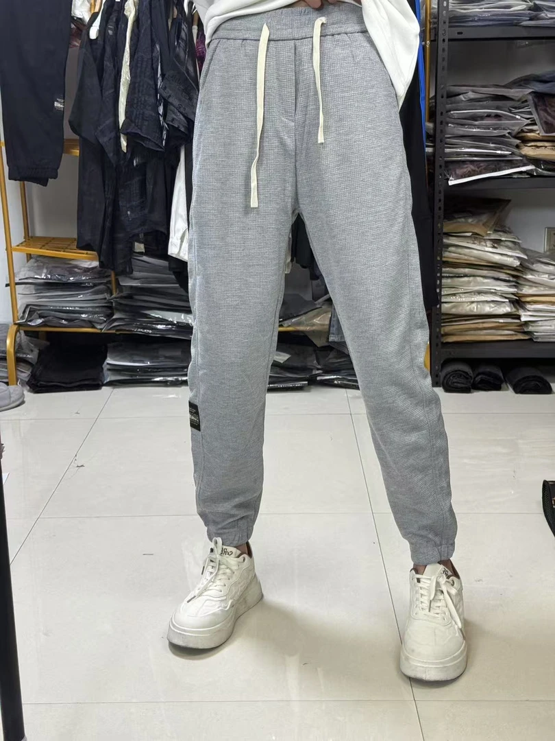 花灰色春夏款男士休闲卫裤时尚百搭夏季春季抽绳华夫格高品质