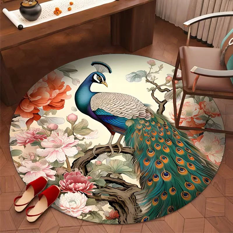直径1米圆形金钻绒孔雀地毯 吸水易干脚垫浴室防滑地垫