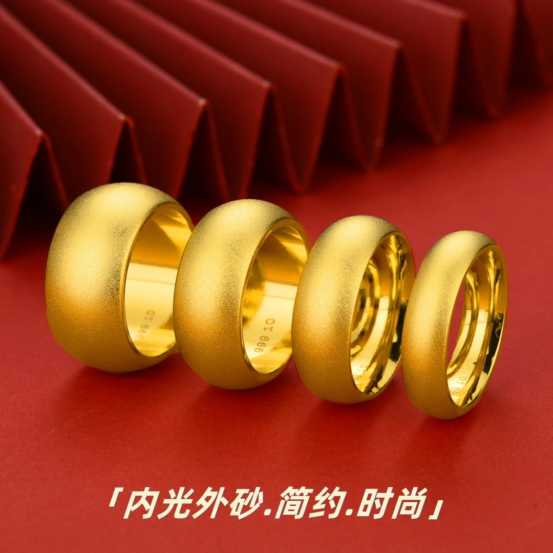 铜合金戒指 古法素圈戒指磨砂男女情侣对戒首饰女款时尚小众饰品