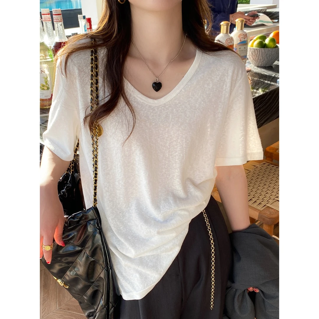 大码mm雪花棉2025夏季爆款韩版T恤女休闲宽松显瘦打底百搭上衣ins