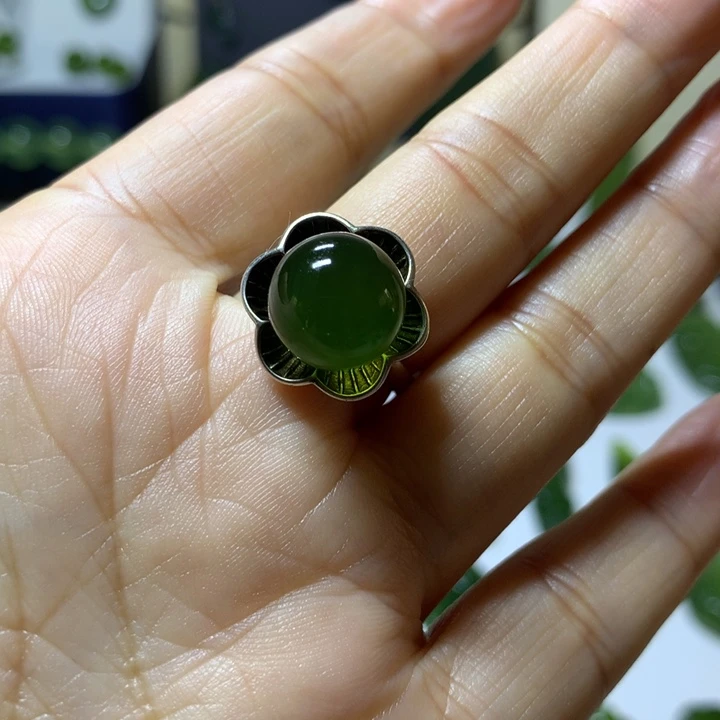 小***者岫玉银S925镶嵌戒指戒指