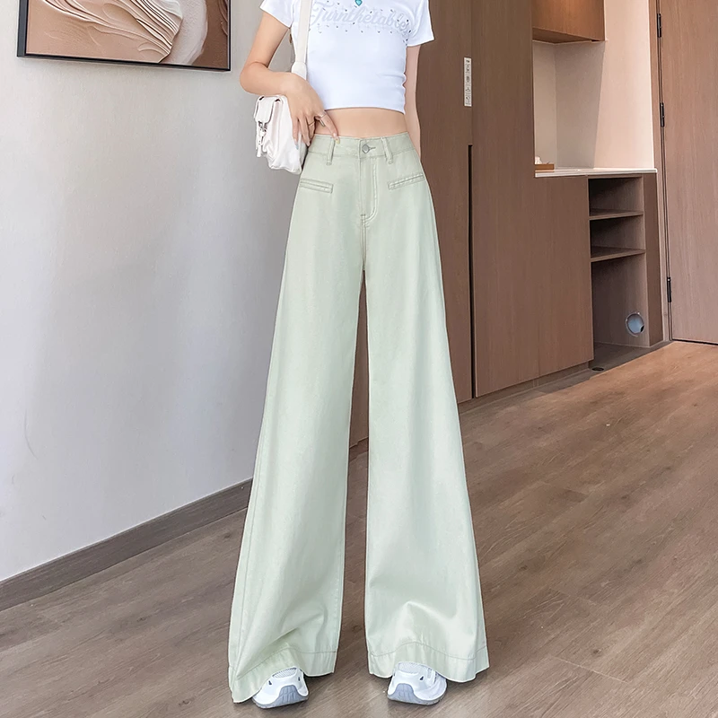 蜜蜜穿搭天丝牛仔裤女阔腿抹茶绿2025年夏季薄款垂感凉感直筒裤子