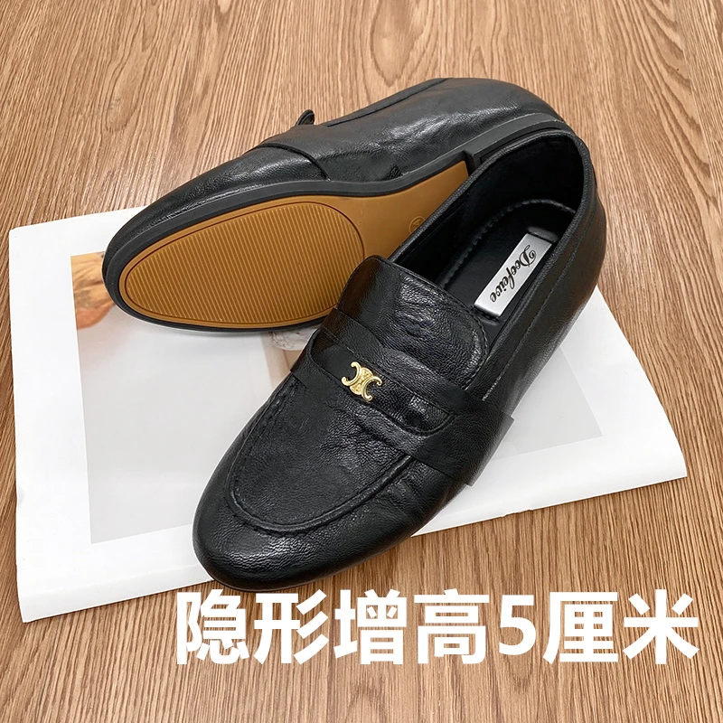 对我是女鞋~时尚百搭精美高档2025春季新款小个子内增高乐福鞋5CM