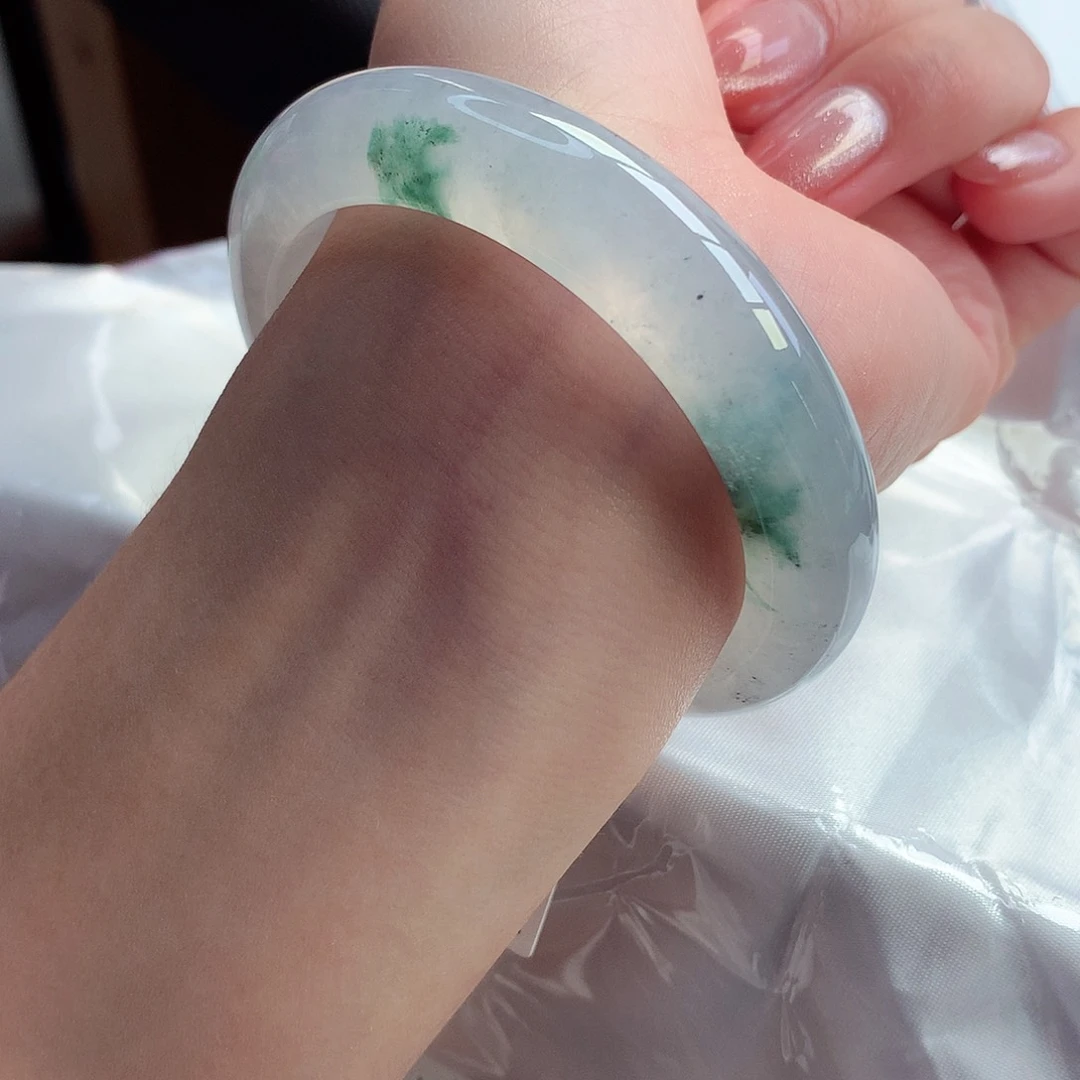 翡翠手镯未镶嵌天然A货翡翠54/55冰种飘花
