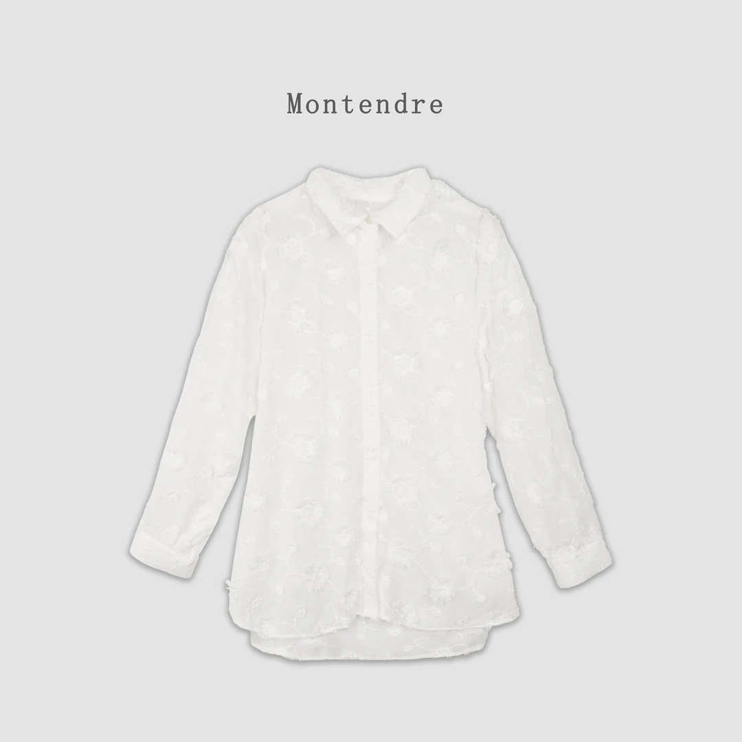 【表姐家】春夏新款  宽松长袖羽毛纱上衣百搭立体肌理感衬衫