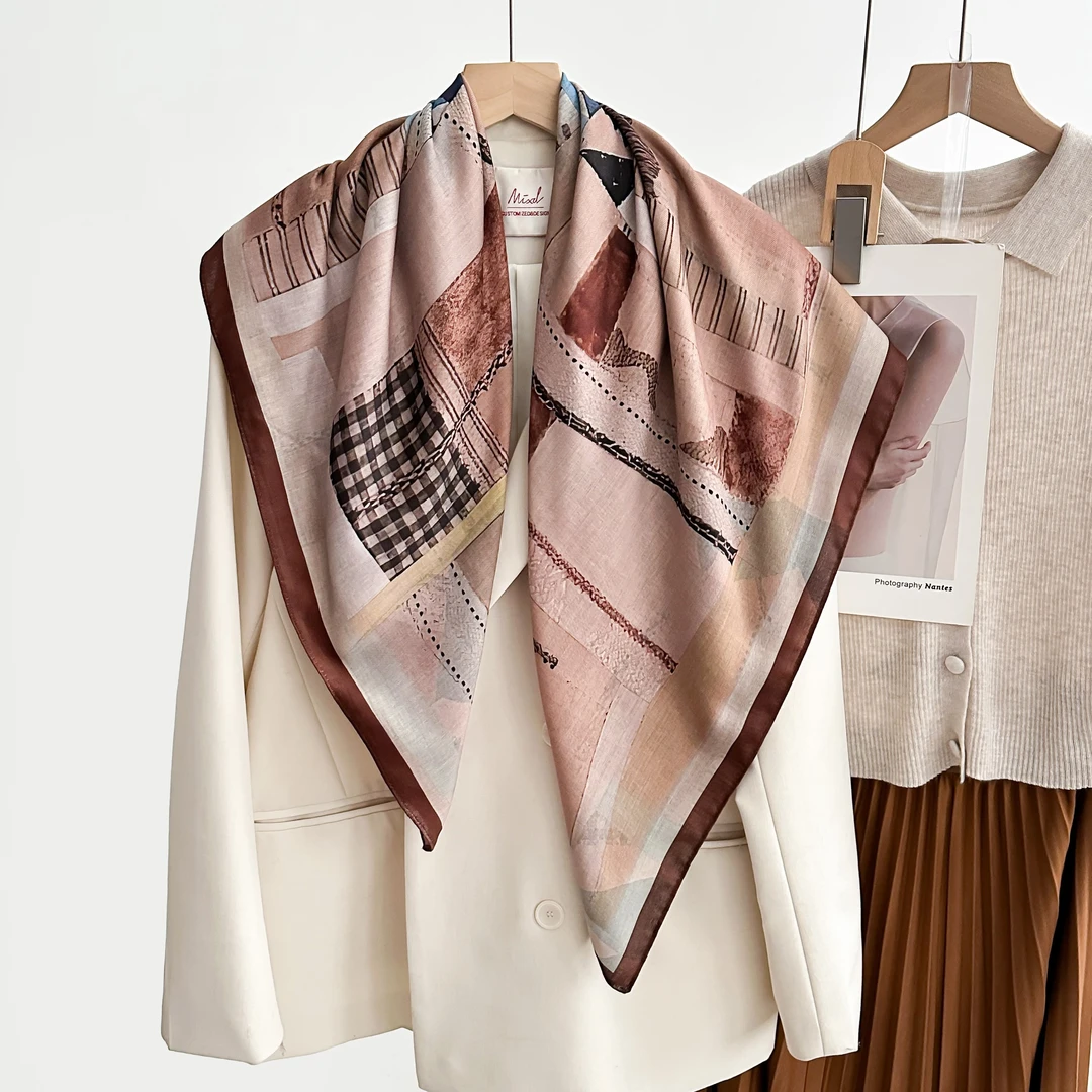 【粉咖记忆】85*85秋冬新款双面方巾百搭洋气氛围感护颈亲子围巾