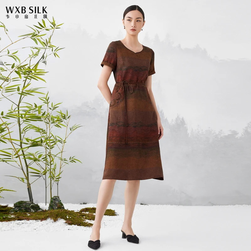 韦小宝香云纱新款25姆米花萝短袖新中式连衣裙2321147301