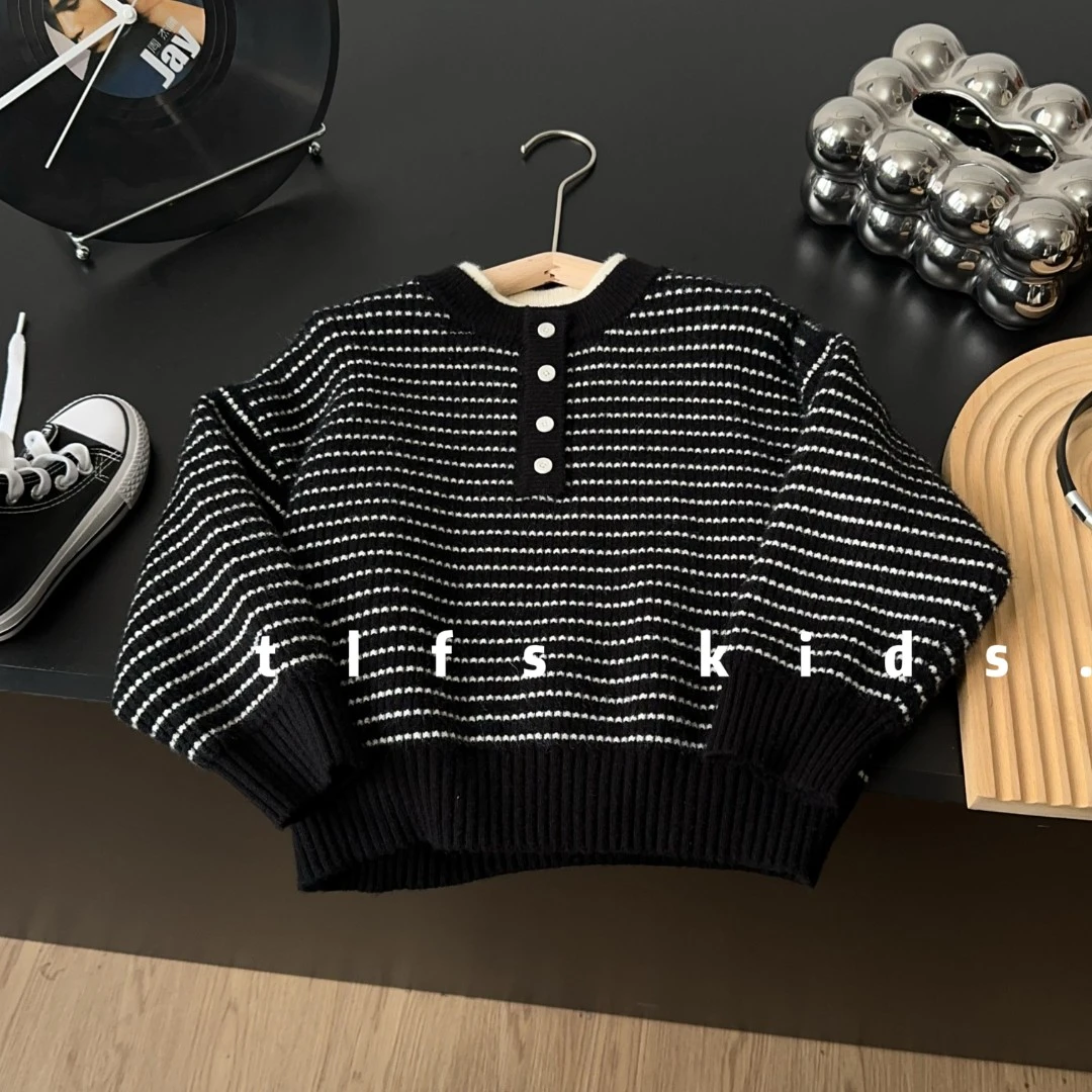 童例「250-044条纹圆领毛衣」秋冬季休闲毛衣男童女童百搭潮流时尚