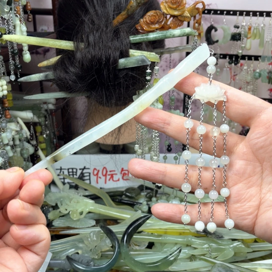 未镶嵌岫玉发饰长度17.5厘米左右