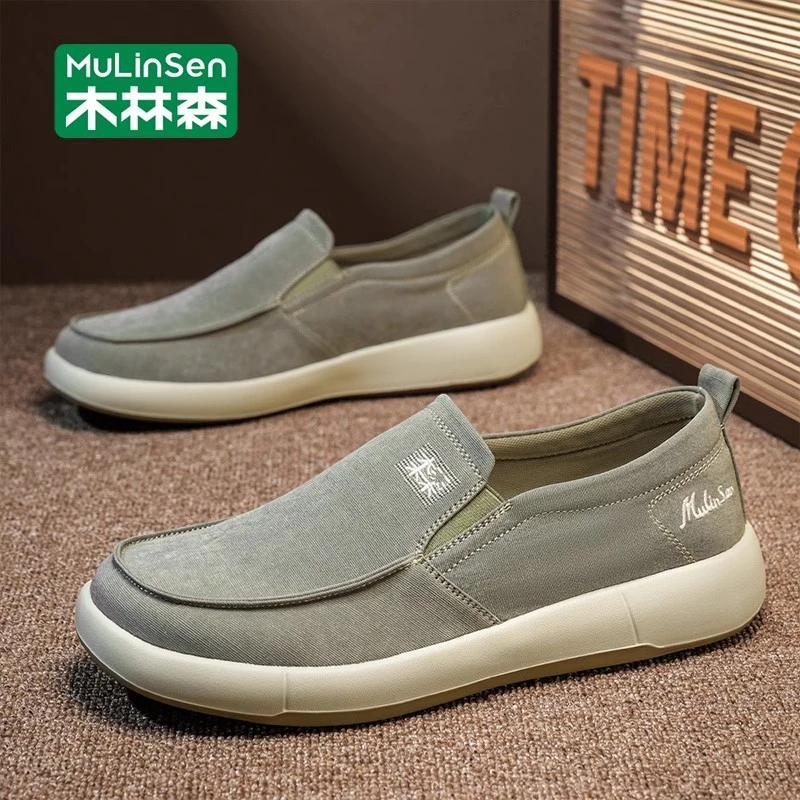 木林森帆布鞋男一脚蹬透气低帮休闲懒人百搭老北京布鞋潮流豆豆鞋