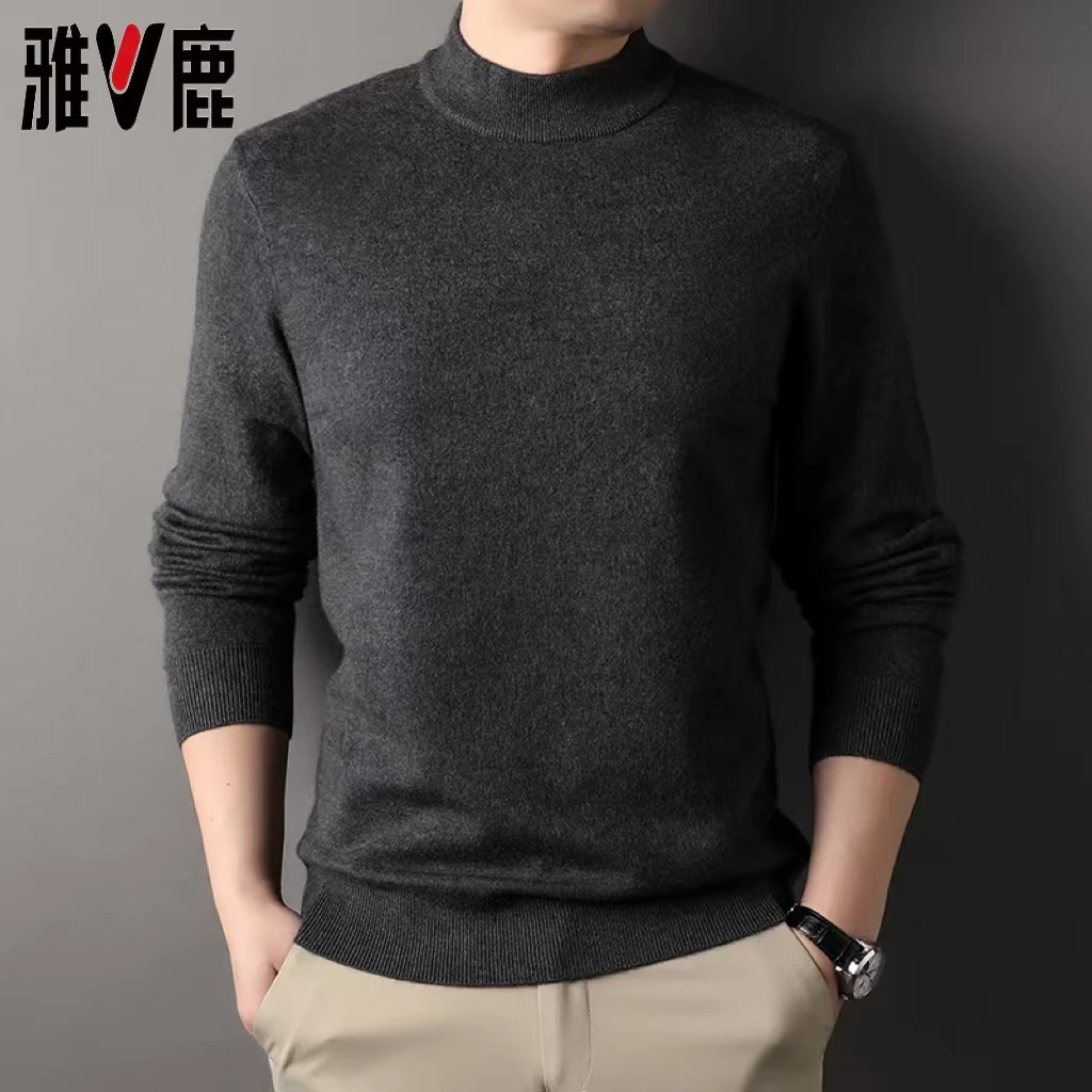 【雅鹿】含绵羊毛男士半高领秋冬休闲百搭保暖纯色圆领针织衫24589