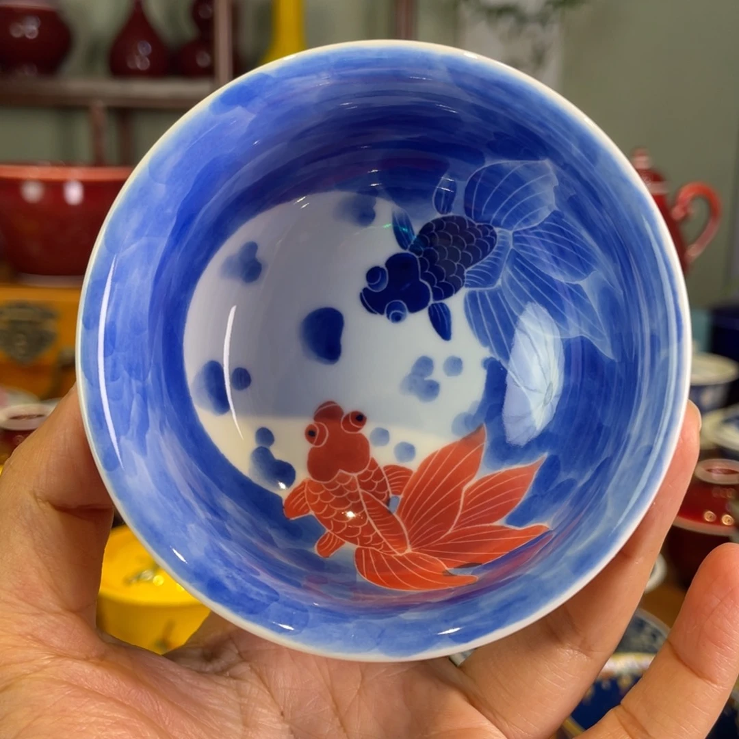 清欢雅玩原矿郎红内绘炉士杯