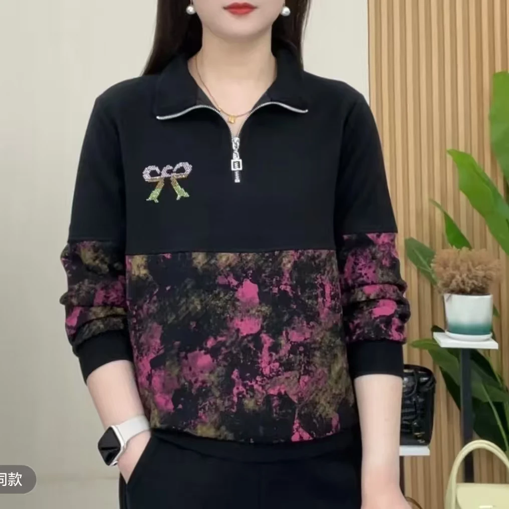 春季新款时尚洋气百搭显瘦减龄气质连帽长袖上衣宽松休闲打底衫女