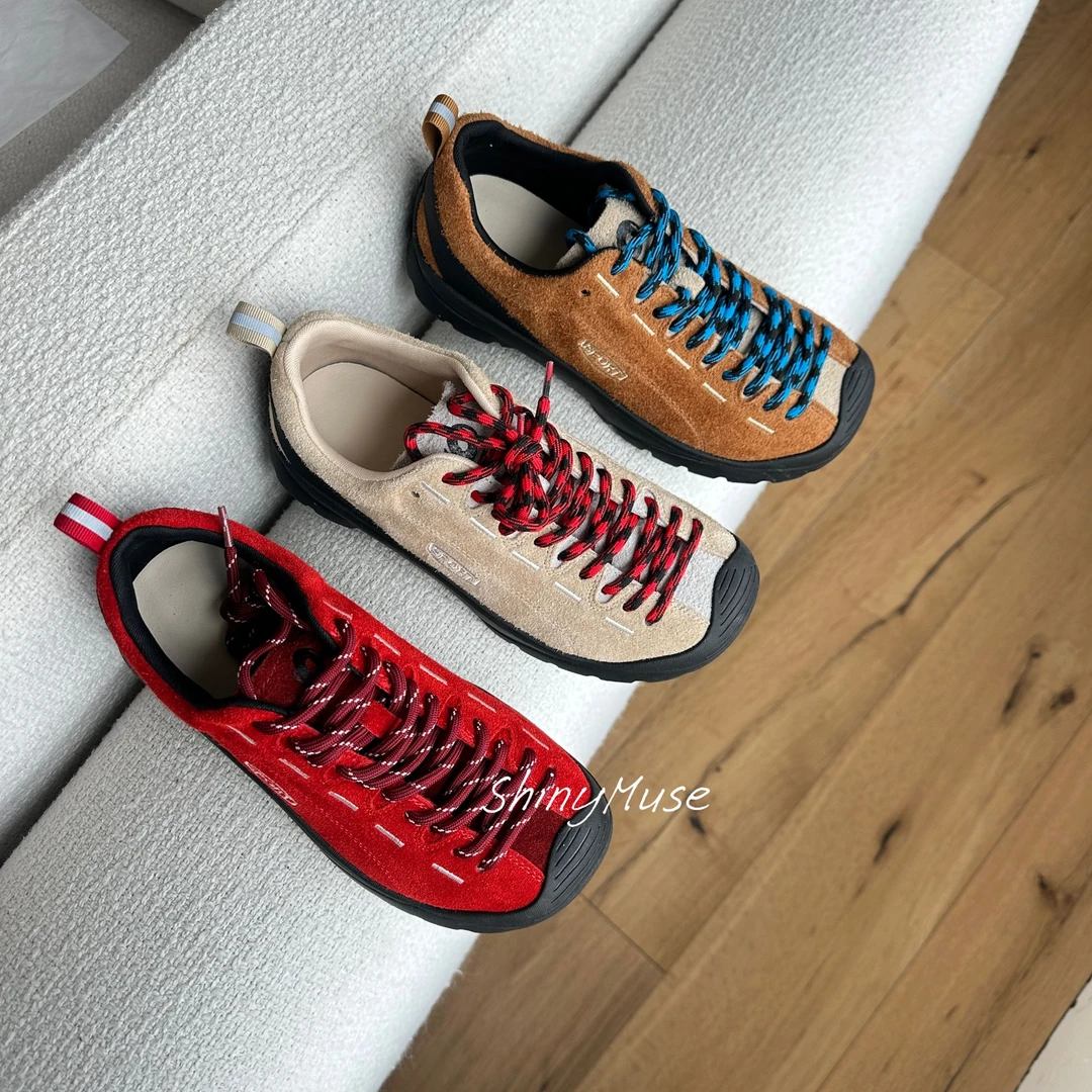 ShinyMuse缪斯定制2026春新款长毛绒真皮红色系带山地运动休闲鞋