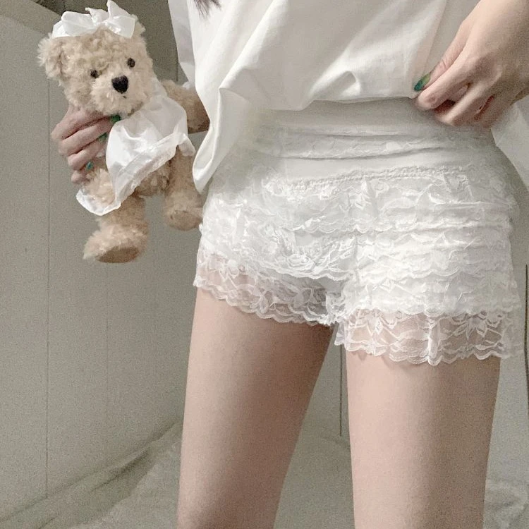 打底裤女春夏新款韩版蕾丝蛋糕层三分裤设计感短裤防走光裤女