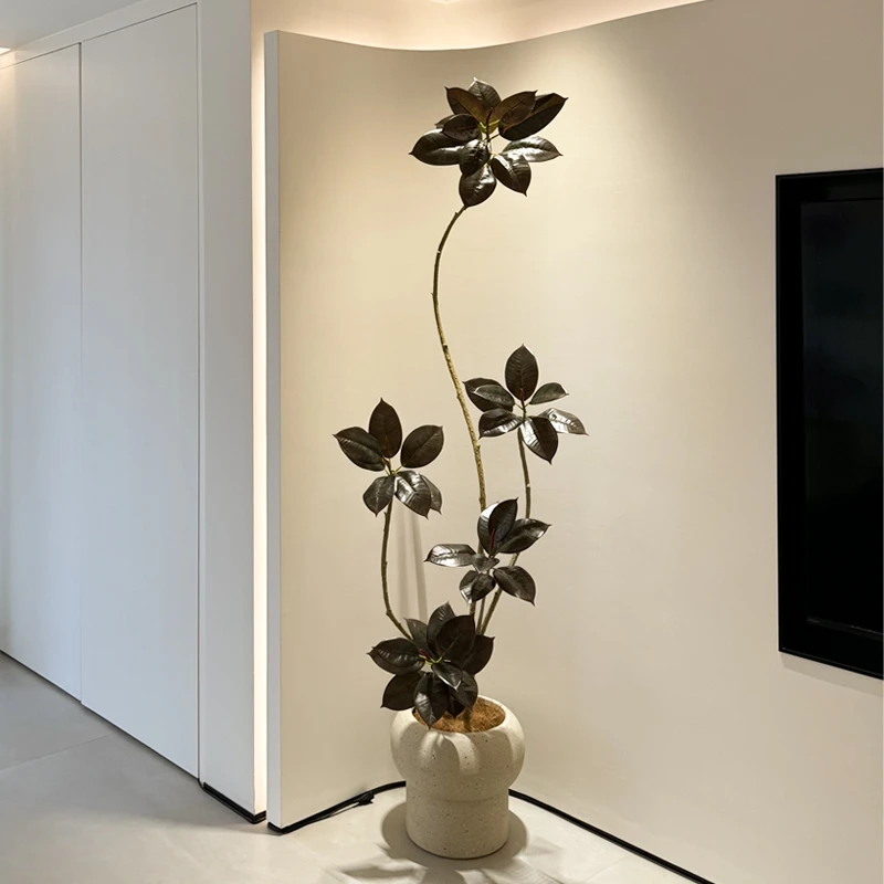 海虹景品黑金刚橡皮树仿真绿植高端轻奢室内假花客厅大型落地盆栽