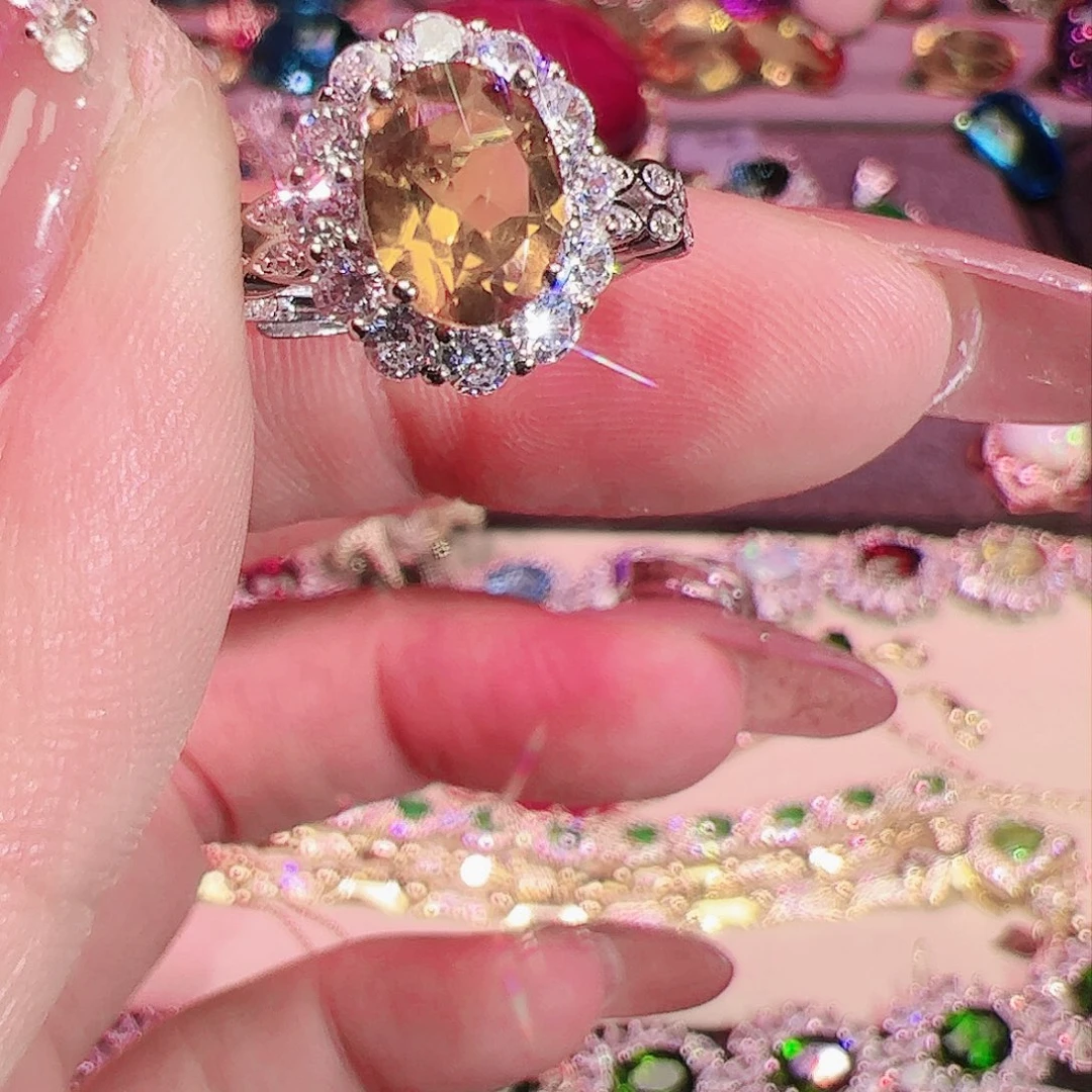 黄晶黄水晶银S925镶嵌