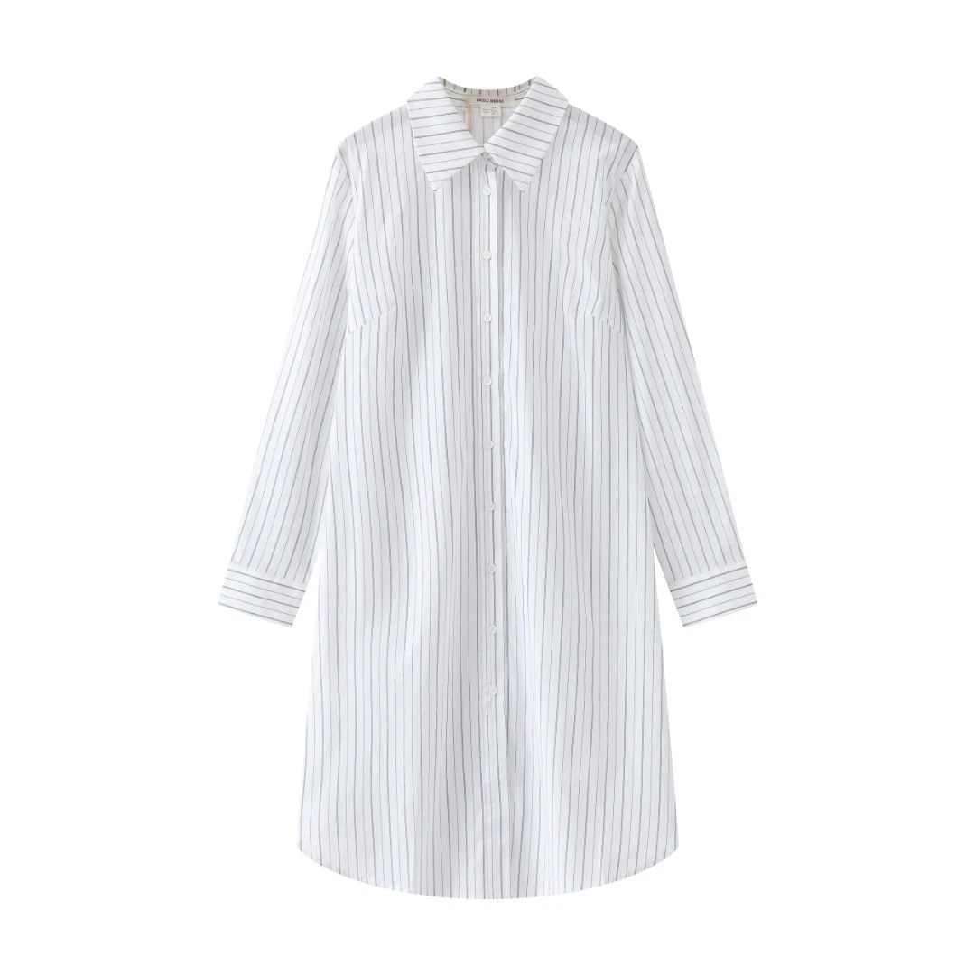 【B50652】韩版复古条纹宽松衬衫长袖抹胸连衣裙