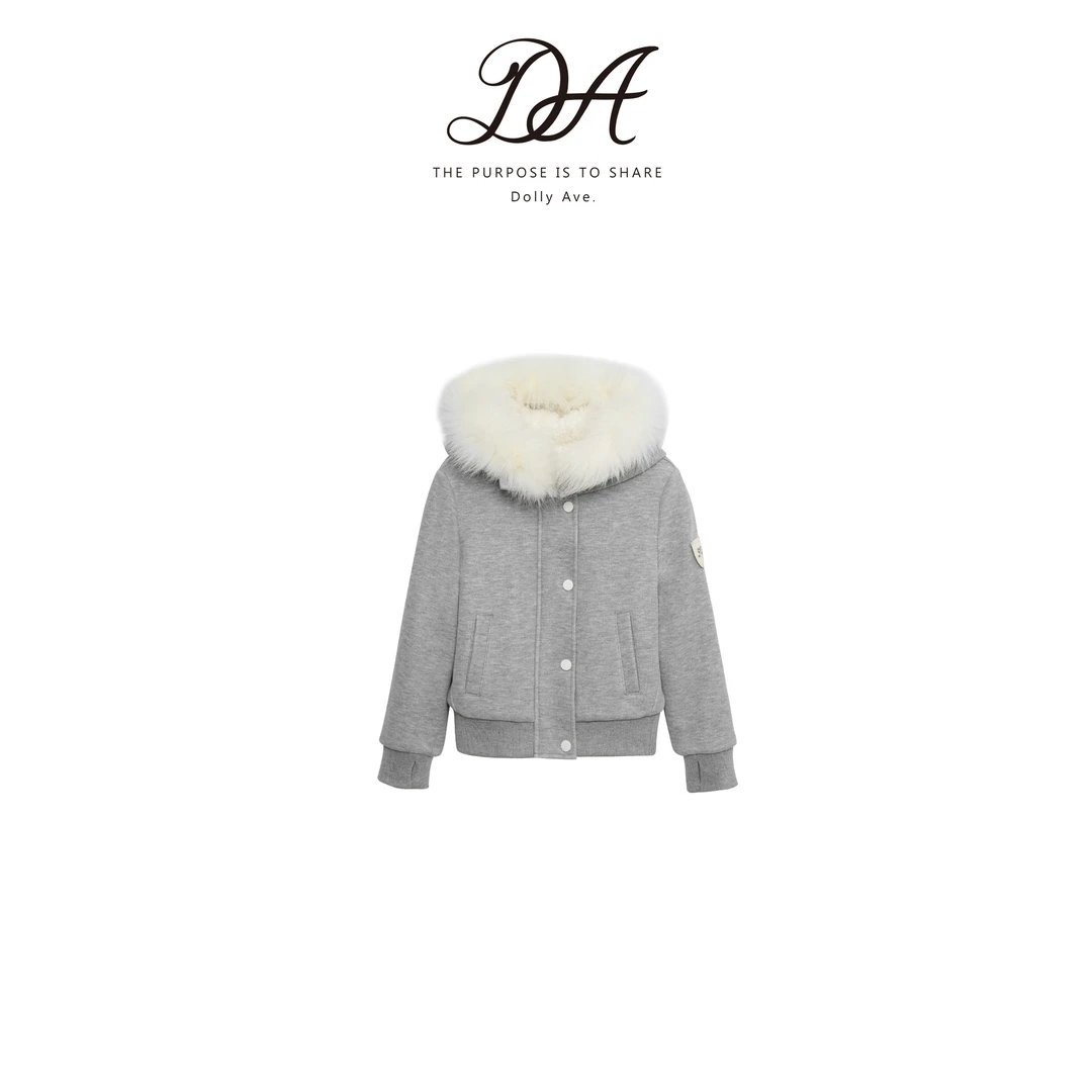 Dolly Ave「黑标系列」定制绵羊毛混纺一体绒可拆毛领女童秋冬外套