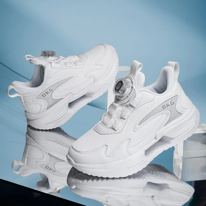 儿童小白鞋秋冬跑步鞋皮面小学生跳绳鞋男童鞋子秋季女童鞋运动鞋