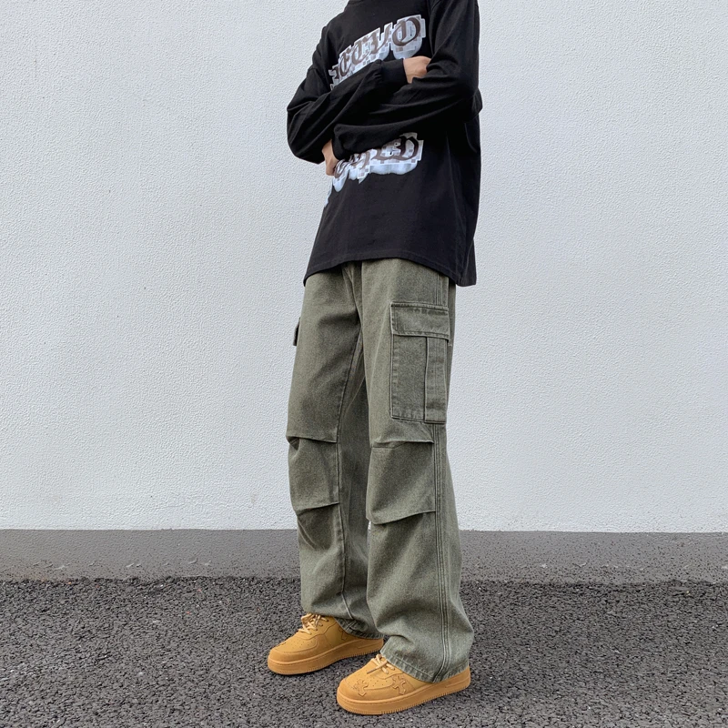 Ree seven高街美式男女款直筒工装小众牛仔裤宽松休闲情侣长裤子