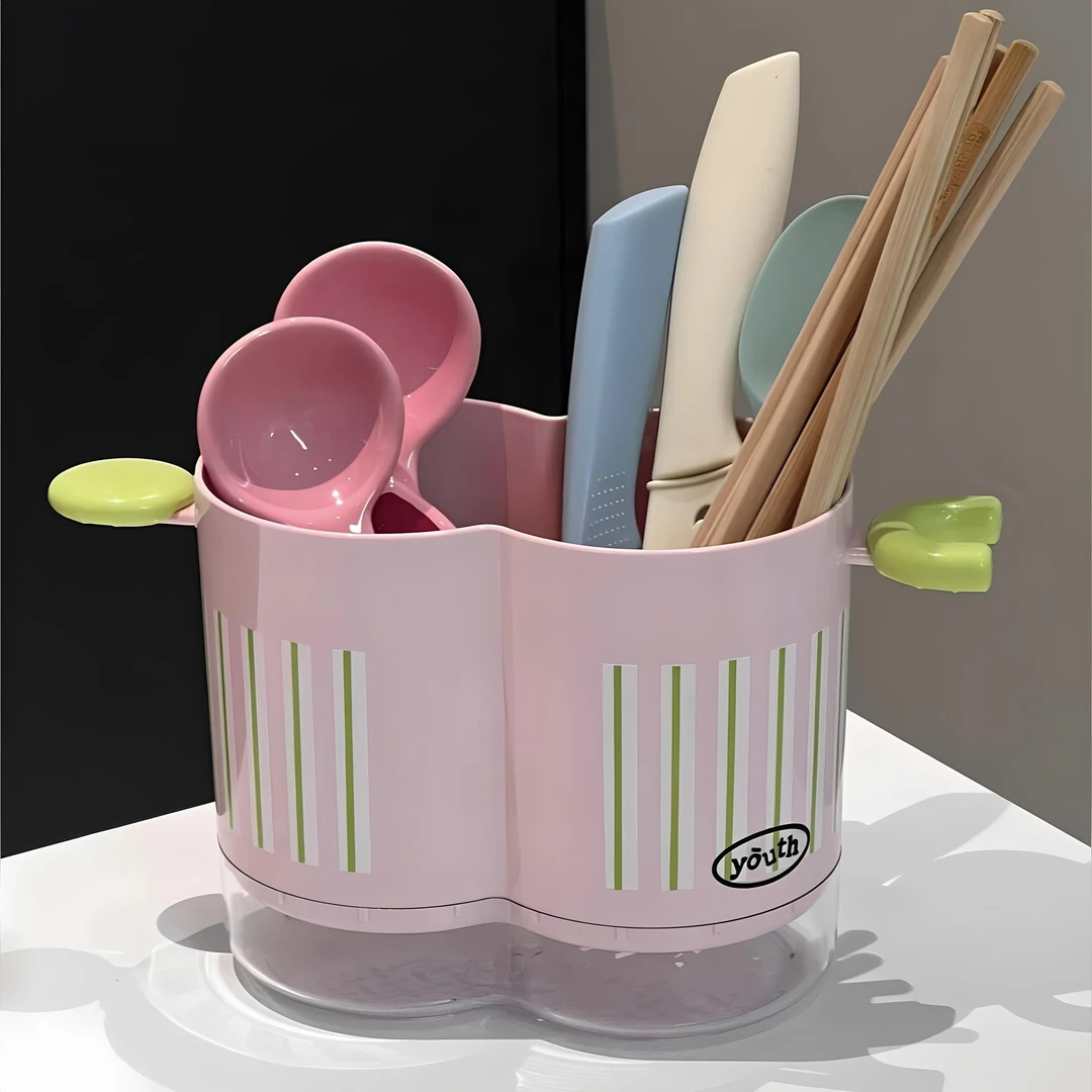 多巴胺筷子笼双格收纳盒家用沥水筷子筒厨房台面工具收纳筒筷架子