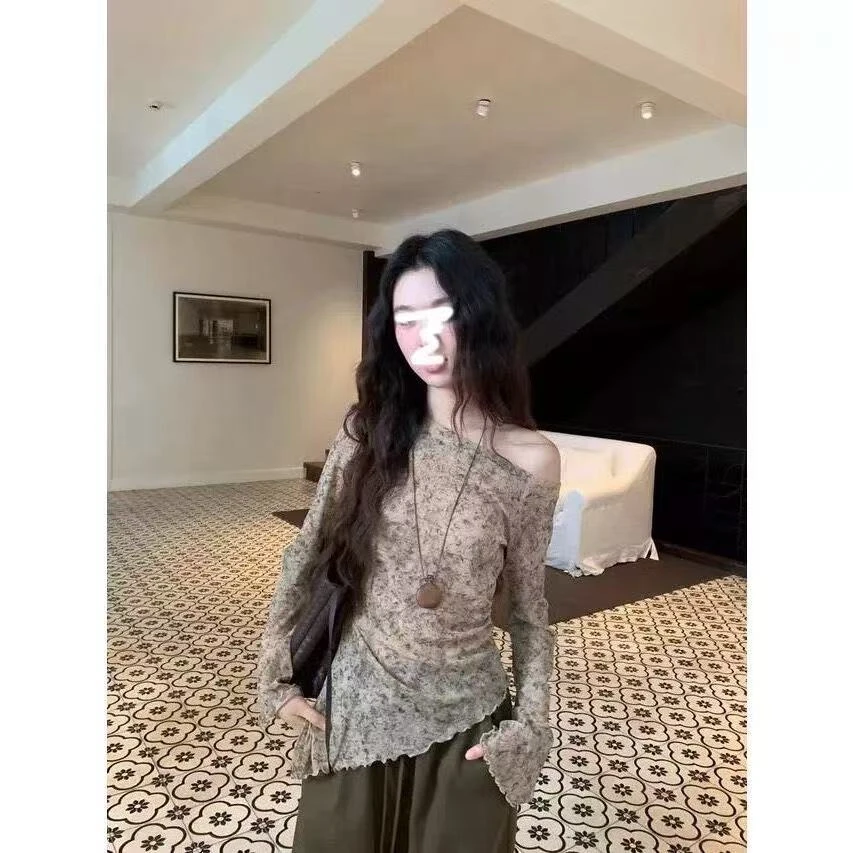 韩系辣妹穿搭套装晕染不规则长袖针织衫女装秋季抽绳休闲裤两件套