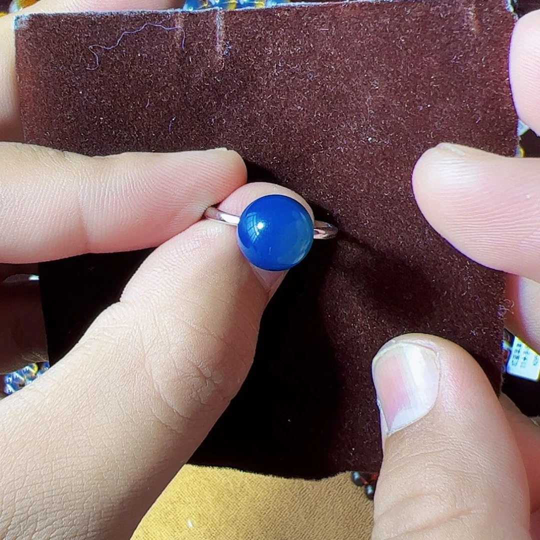 蓝珀珠宝奇石银S925镶嵌10.7mm墨西哥多米戒指