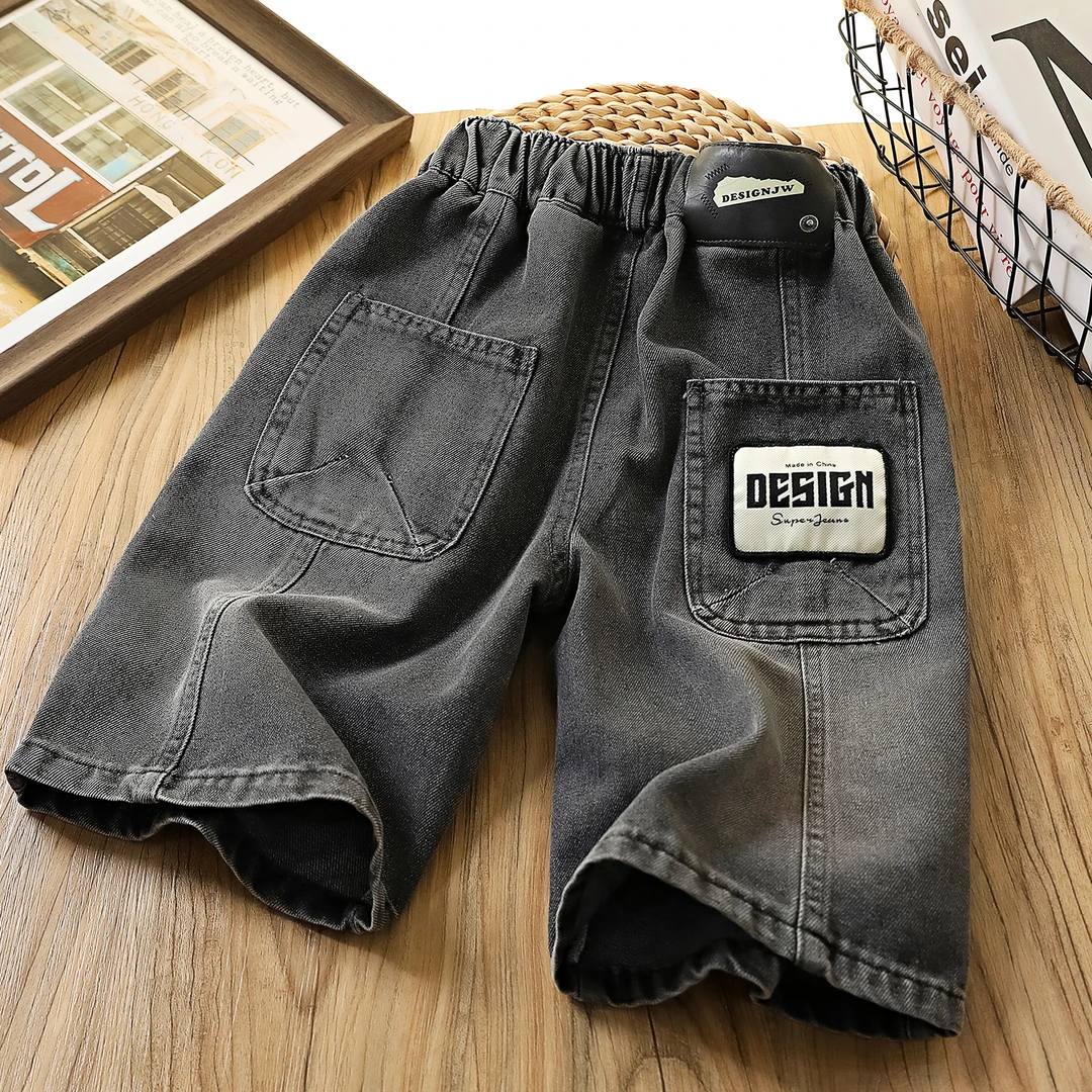 夏季儿童拼接中大童休闲牛仔短裤1037