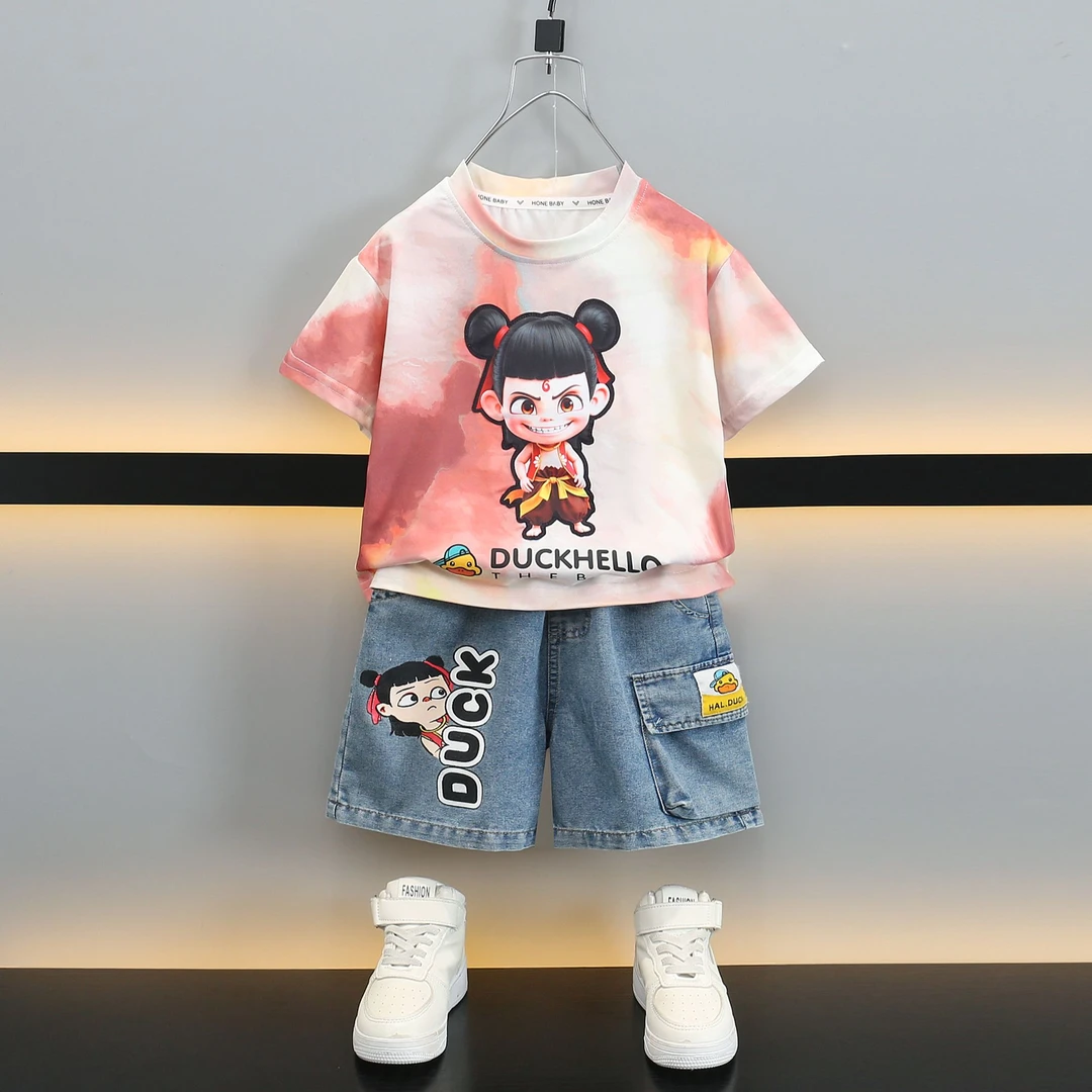 哪吒衣服儿童装男童夏装套装2025新款洋气宝宝3夏季短袖T恤两件套