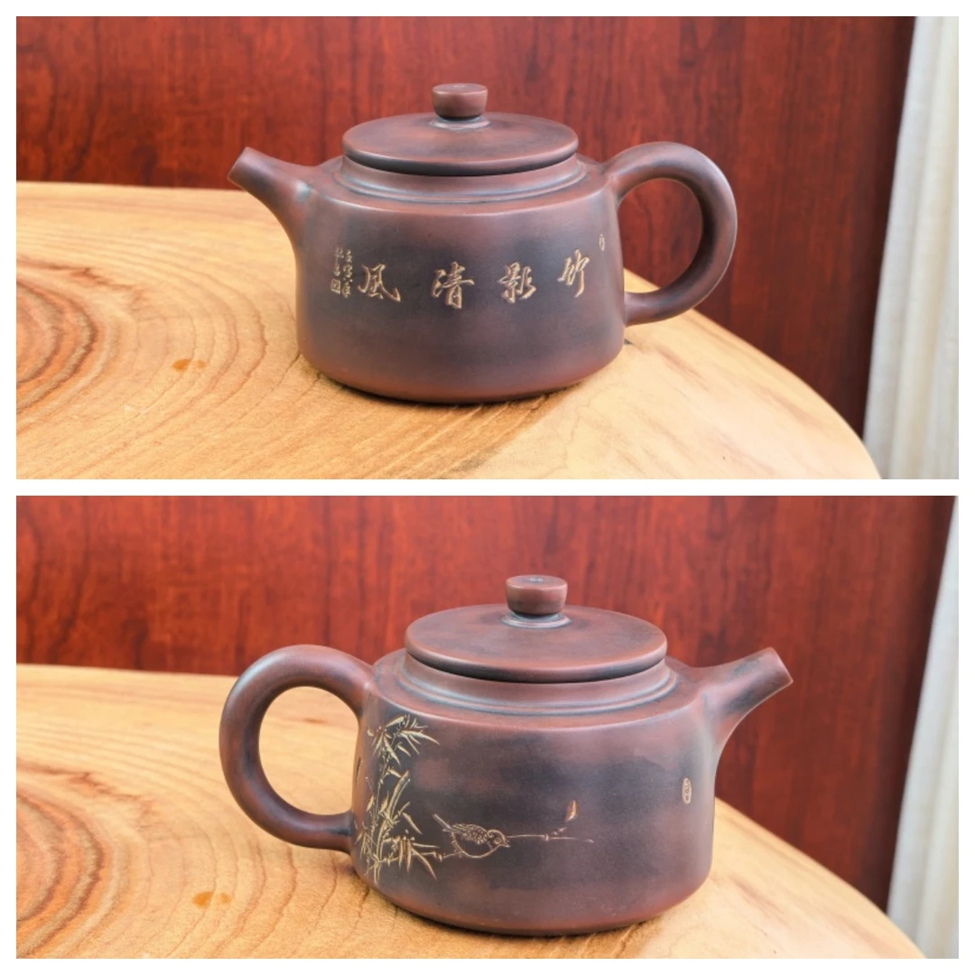 原矿坭兴陶茶壶大容量公用手工茶具家用紫陶德钟功夫线刻泡茶壶
