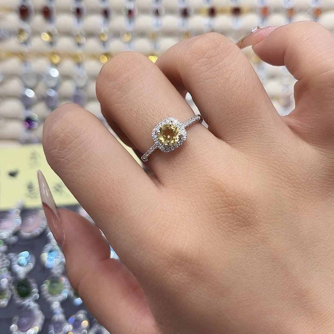 戒指黄晶银S925镶嵌