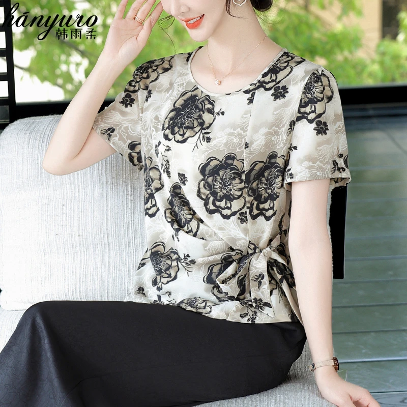 母亲节妈妈夏装洋气雪纺小衫套装中老年女夏季短袖t恤贵夫人上衣