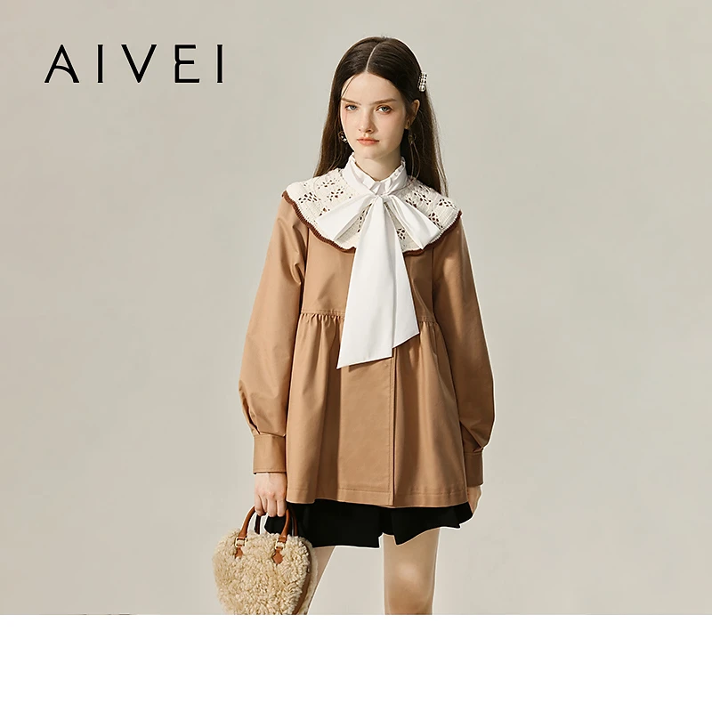 AIVEI欣贺艾薇秋新小个子少女奶甜娃娃版绣花风衣外套R758802B