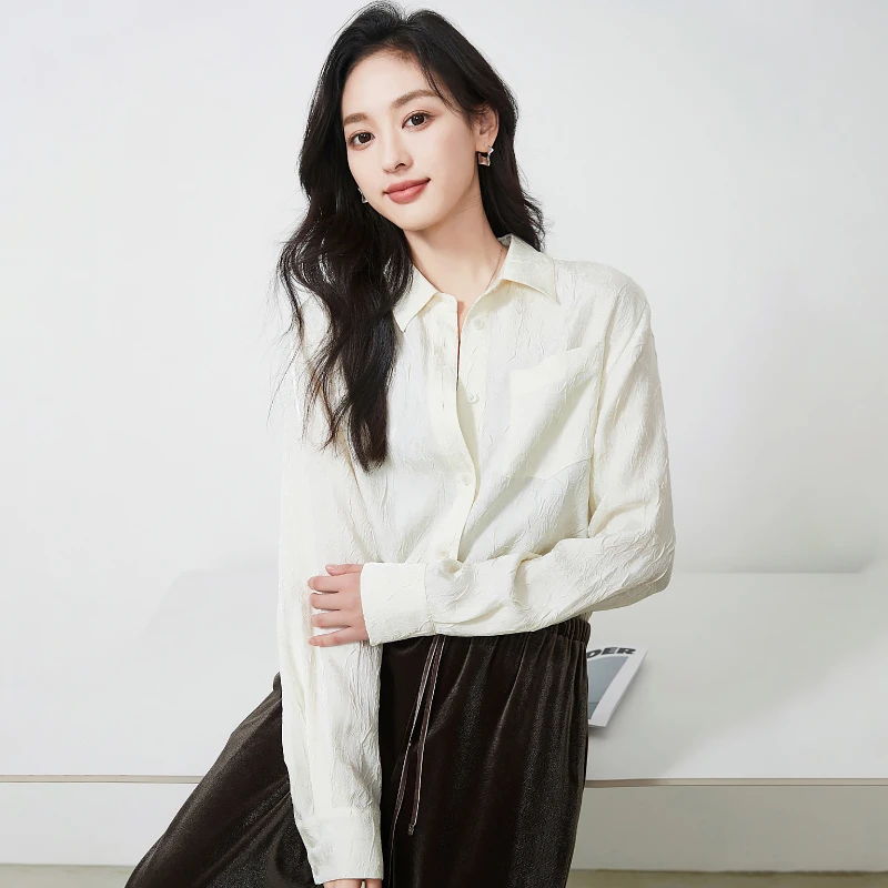 【逸阳断码清仓】质感褶皱设计衬衫女25春新款时尚简约显瘦百搭上衣