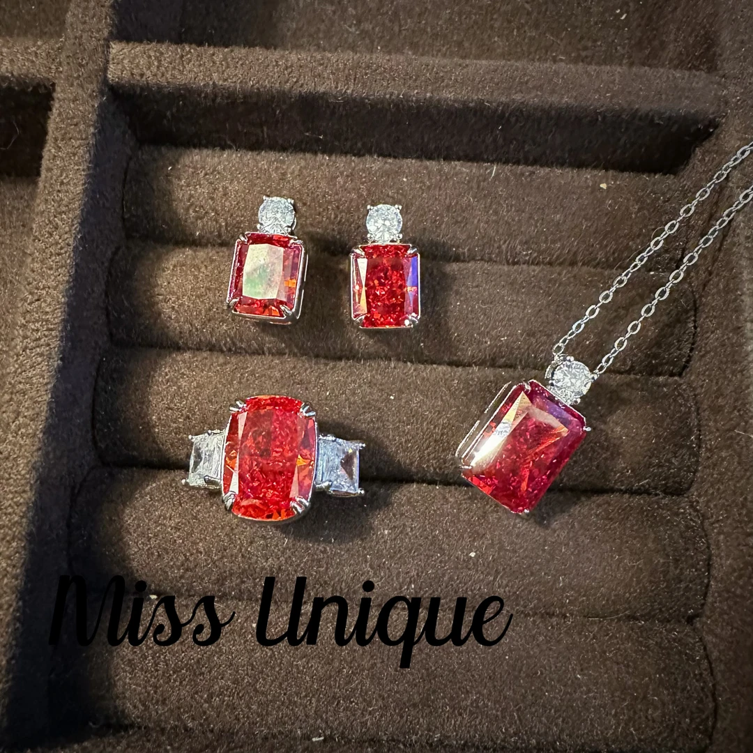 S6594红色冰花切项链套装