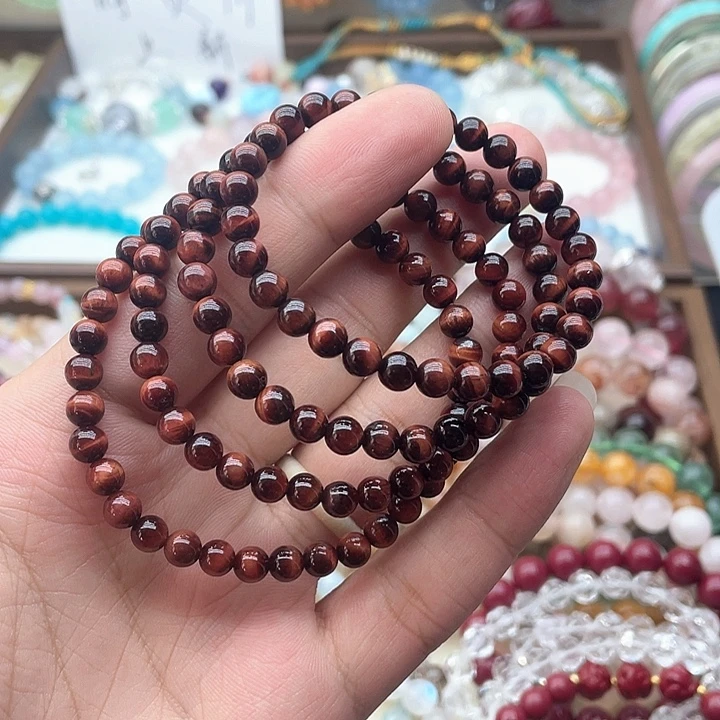 烟晶银S925镶嵌手链6咪红虎眼