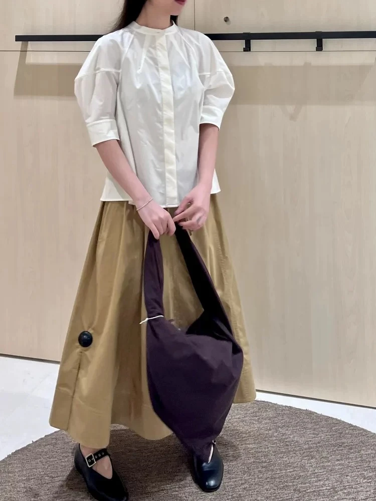 【YoYo】2025夏季新款女装泡泡袖纯色衬衫K358