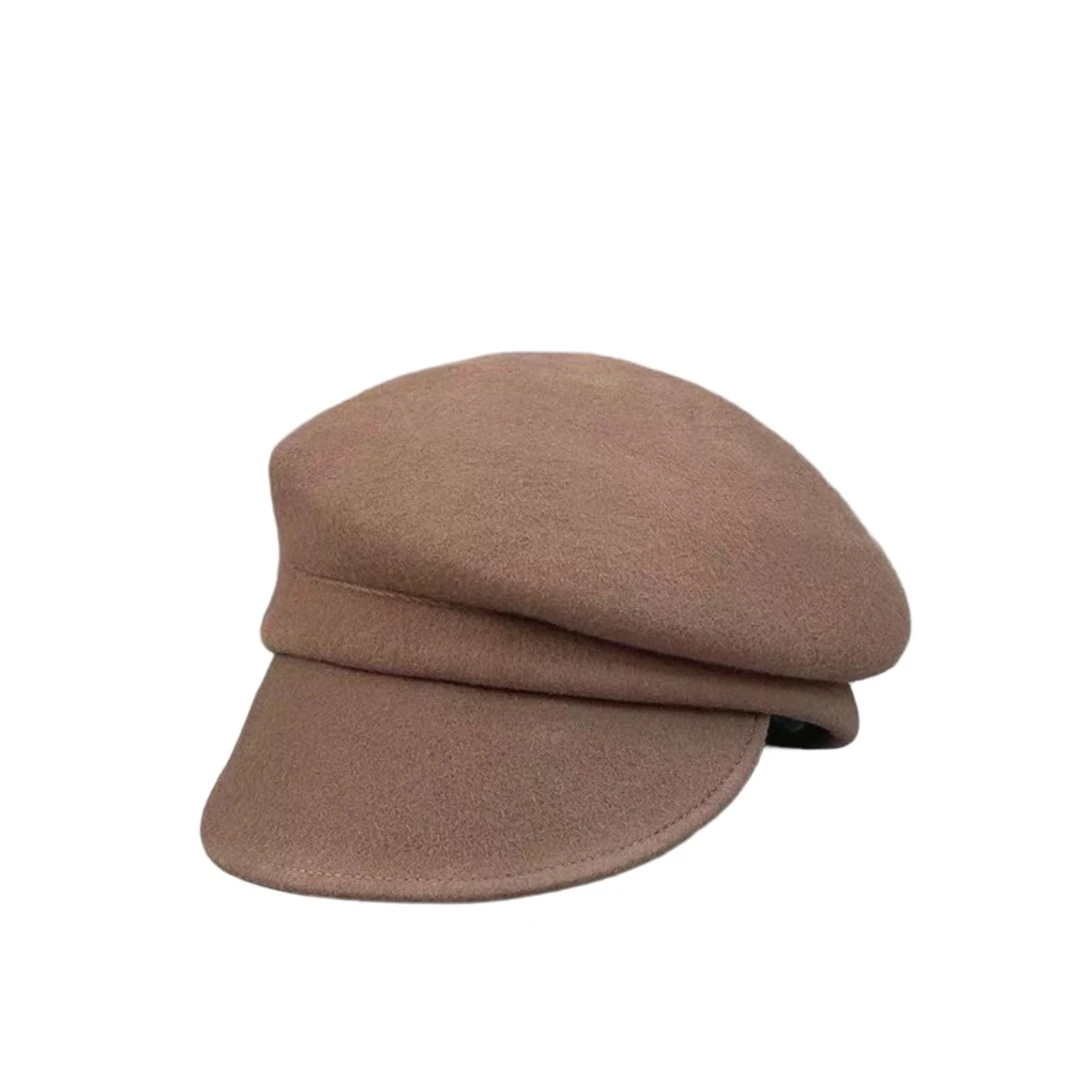 yevet秋冬天女时尚百搭斜顶羊毛礼帽画家帽短檐鸭舌帽贝雷帽