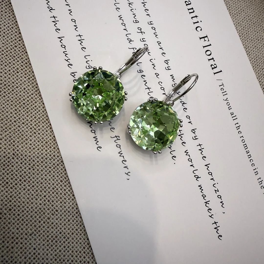 925银耳饰 s925纯银绿色水晶耳环