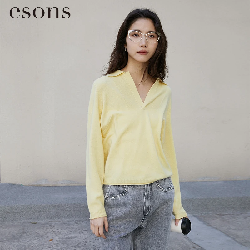 esons/爱城市【2025春商场同款】翻领套头长袖毛羊毛针织衫36281190
