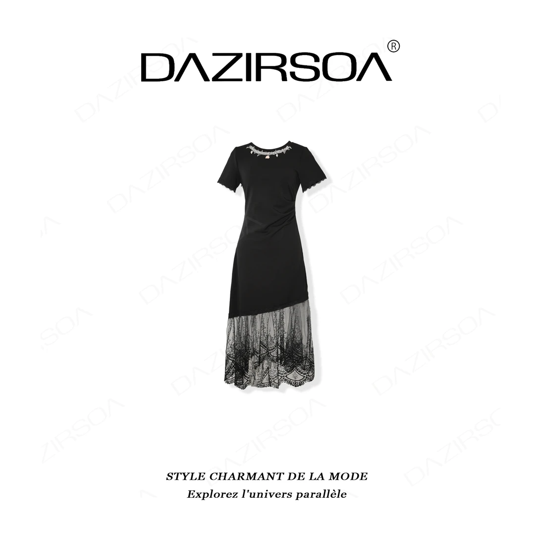 DAZIRSOA/达姿“昼夜灵感”时尚百搭拼接蕾丝个性显瘦连衣裙 Y306