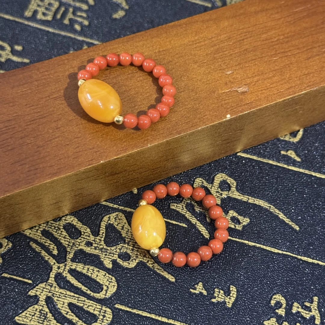 【景旺】【赤子】18*K金老蜡枣珠南红戒指@多样性只发其中一件