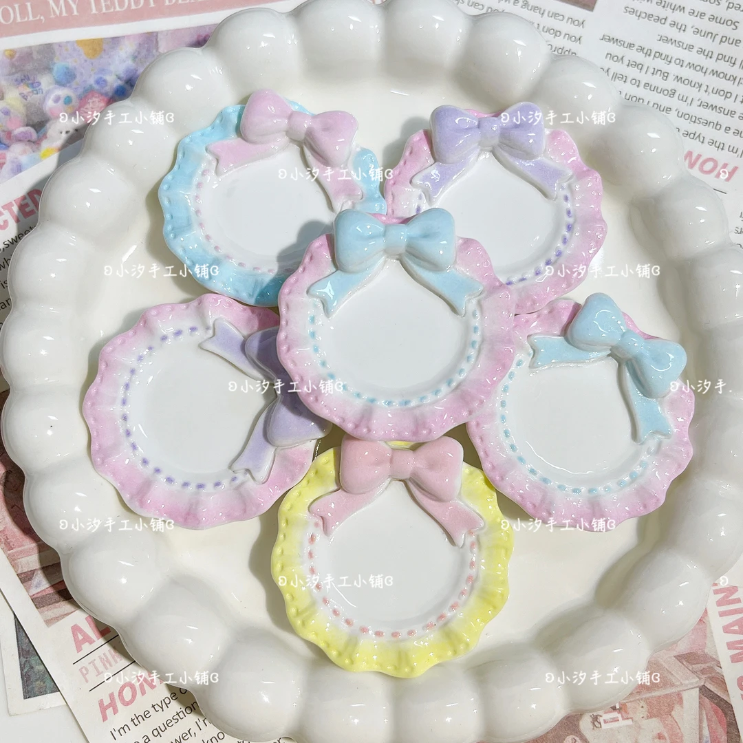 定制立体花边蝴蝶结盘子diy奶油胶树脂配件场景捏捏装饰盘圆盘